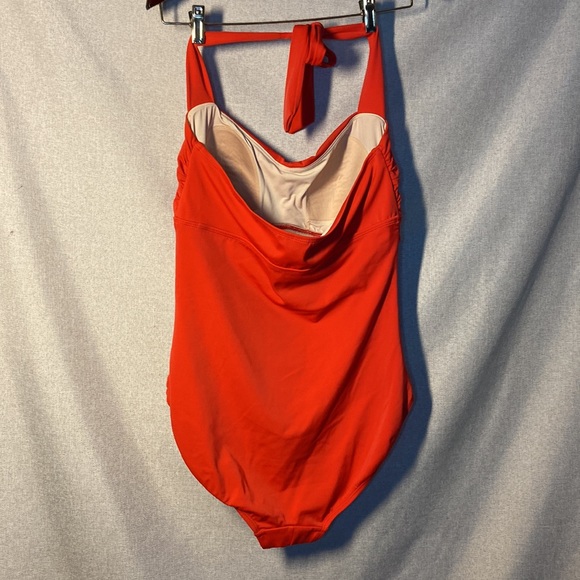 Tropical Escape Red Halter Swim-Suit, Size 14 - Picture 3 of 4